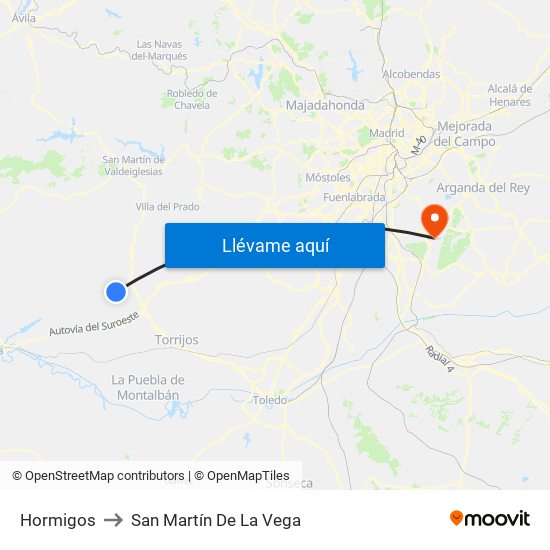 Hormigos to San Martín De La Vega map
