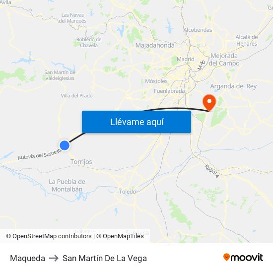 Maqueda to San Martín De La Vega map