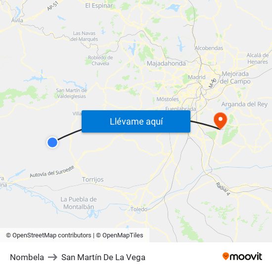 Nombela to San Martín De La Vega map