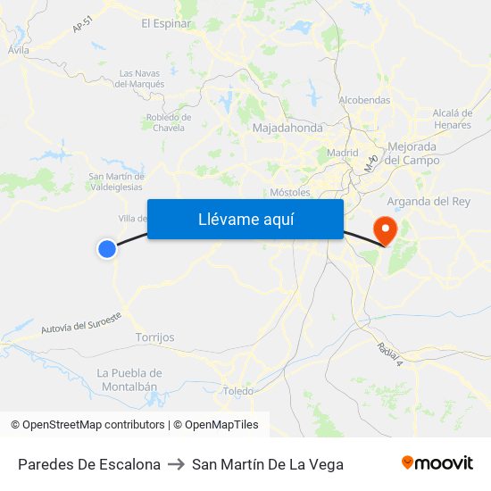 Paredes De Escalona to San Martín De La Vega map