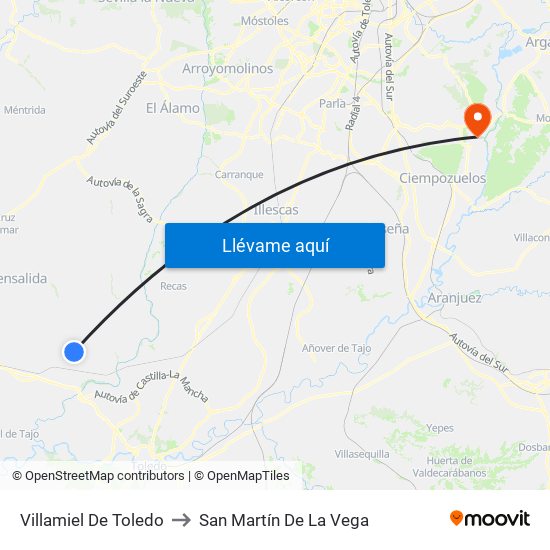 Villamiel De Toledo to San Martín De La Vega map