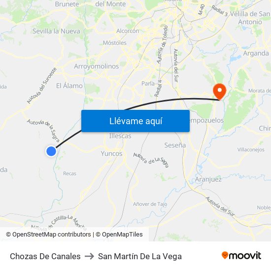 Chozas De Canales to San Martín De La Vega map
