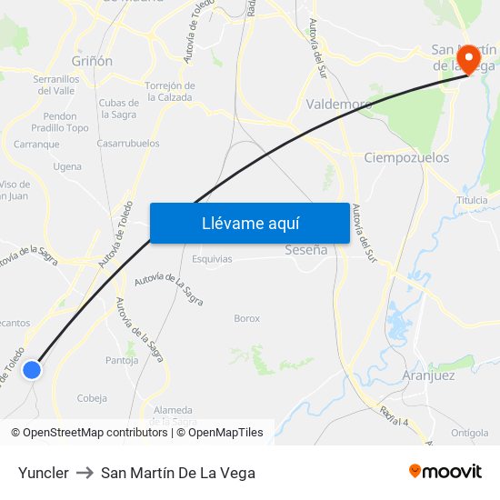 Yuncler to San Martín De La Vega map