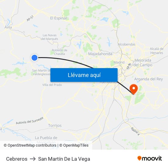 Cebreros to San Martín De La Vega map