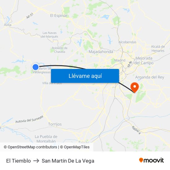 El Tiemblo to San Martín De La Vega map