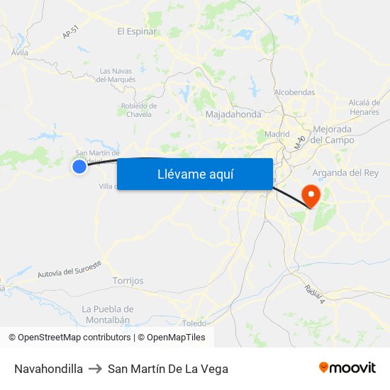 Navahondilla to San Martín De La Vega map