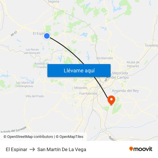 El Espinar to San Martín De La Vega map