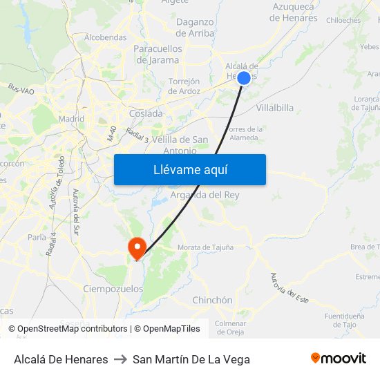 Alcalá De Henares to San Martín De La Vega map