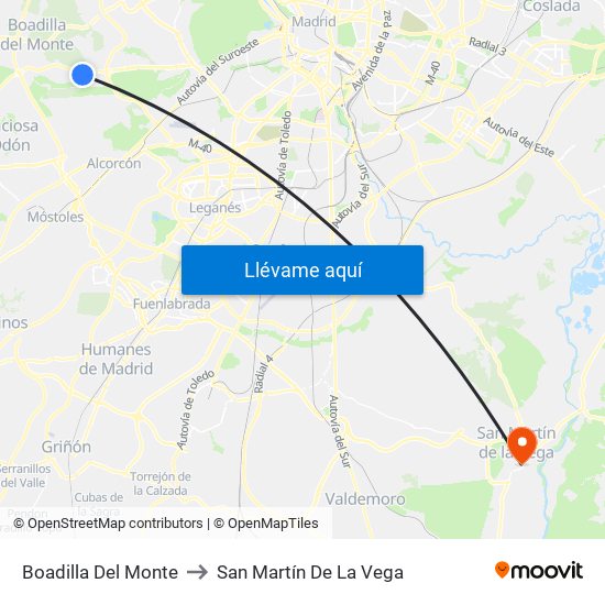 Boadilla Del Monte to San Martín De La Vega map