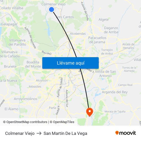 Colmenar Viejo to San Martín De La Vega map