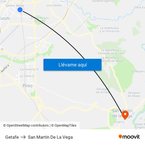 Getafe to San Martín De La Vega map