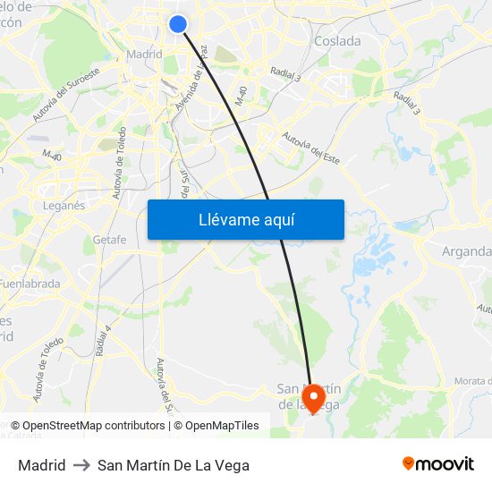 Madrid to San Martín De La Vega map