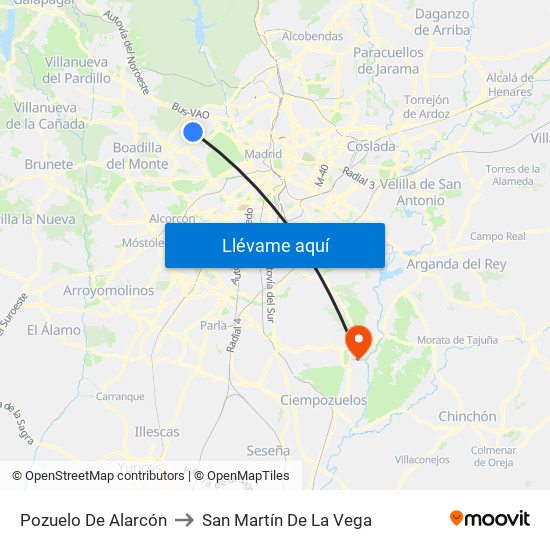 Pozuelo De Alarcón to San Martín De La Vega map