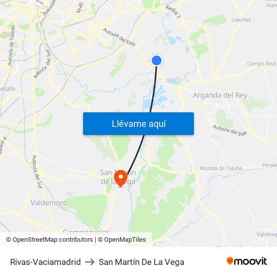 Rivas-Vaciamadrid to San Martín De La Vega map