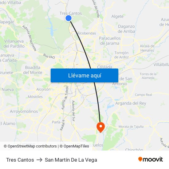 Tres Cantos to San Martín De La Vega map