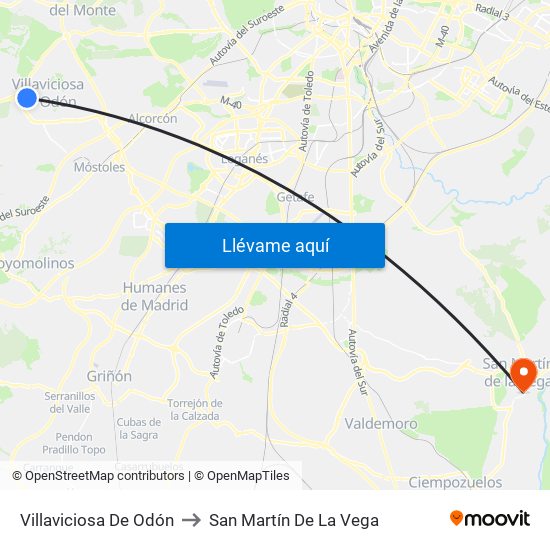 Villaviciosa De Odón to San Martín De La Vega map