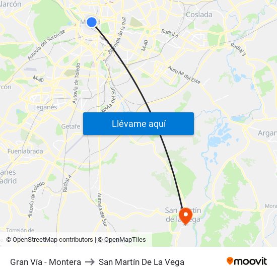 Gran Vía - Montera to San Martín De La Vega map