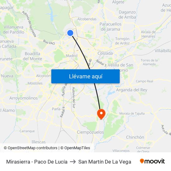 Mirasierra - Paco De Lucía to San Martín De La Vega map