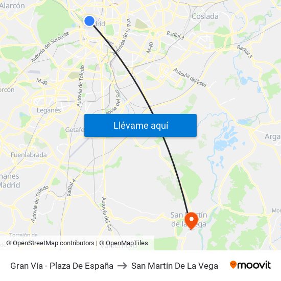 Gran Vía - Plaza De España to San Martín De La Vega map