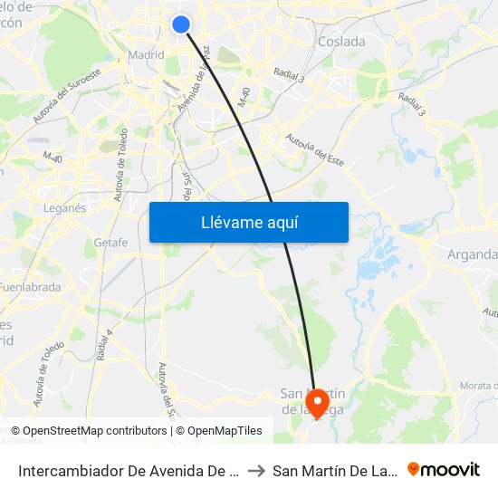 Intercambiador De Avenida De América to San Martín De La Vega map