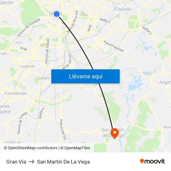 Gran Vía to San Martín De La Vega map