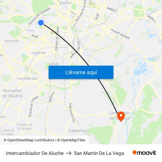 Intercambiador De Aluche to San Martín De La Vega map