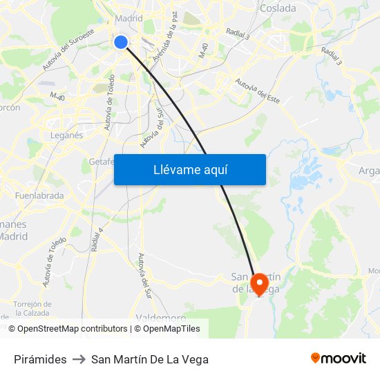 Pirámides to San Martín De La Vega map