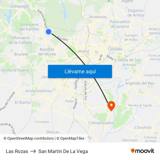 Las Rozas to San Martín De La Vega map