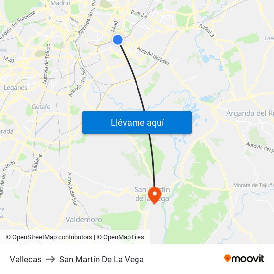 Vallecas to San Martín De La Vega map