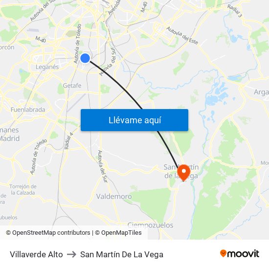 Villaverde Alto to San Martín De La Vega map