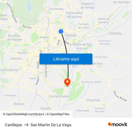 Canillejas to San Martín De La Vega map