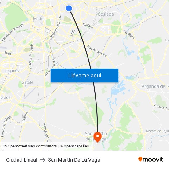 Ciudad Lineal to San Martín De La Vega map