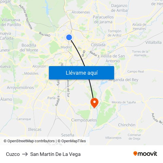 Cuzco to San Martín De La Vega map