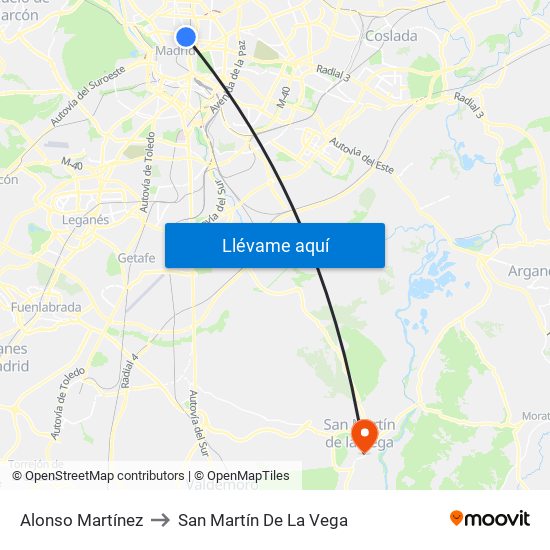 Alonso Martínez to San Martín De La Vega map