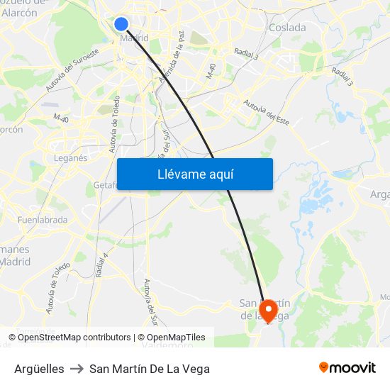 Argüelles to San Martín De La Vega map