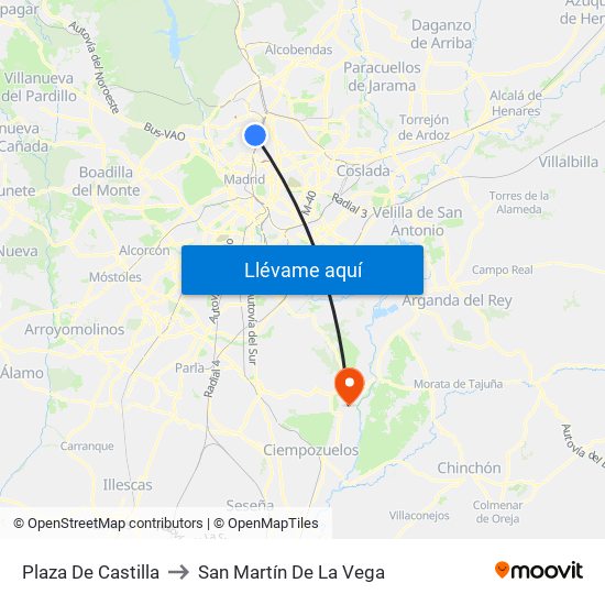 Plaza De Castilla to San Martín De La Vega map