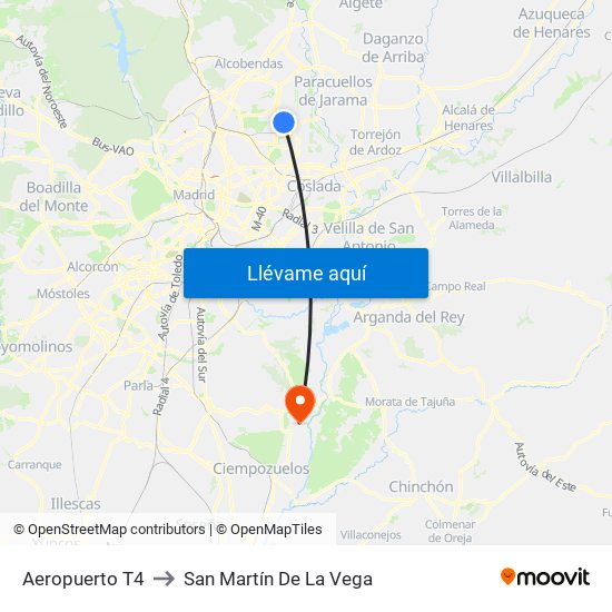 Aeropuerto T4 to San Martín De La Vega map