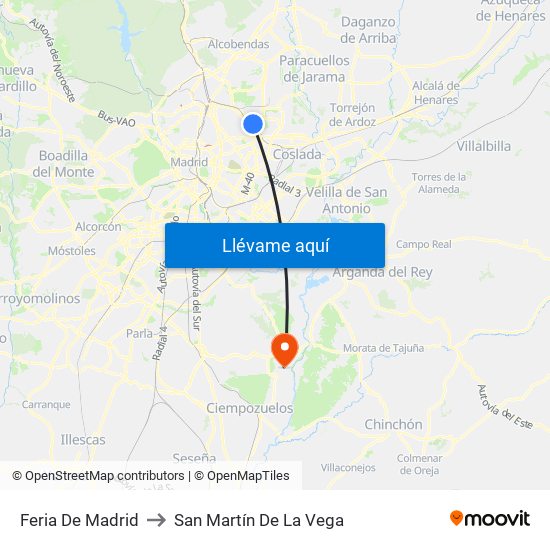 Feria De Madrid to San Martín De La Vega map