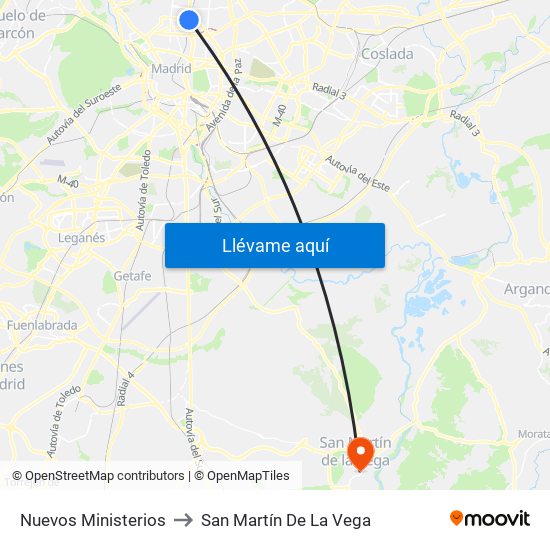 Nuevos Ministerios to San Martín De La Vega map