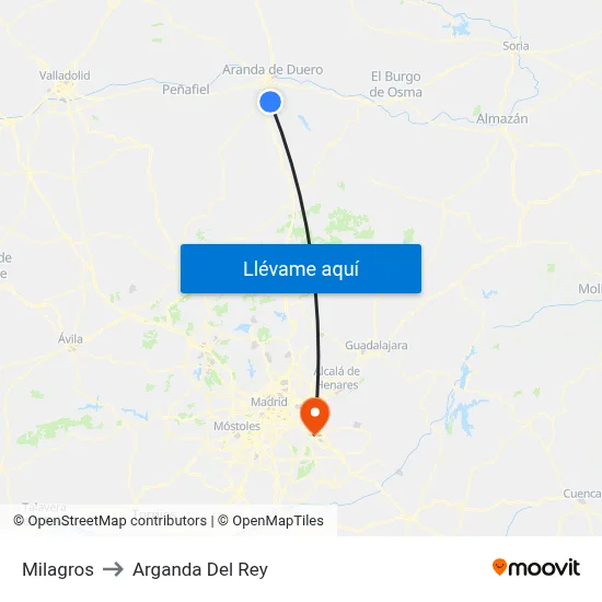 Milagros to Arganda Del Rey map