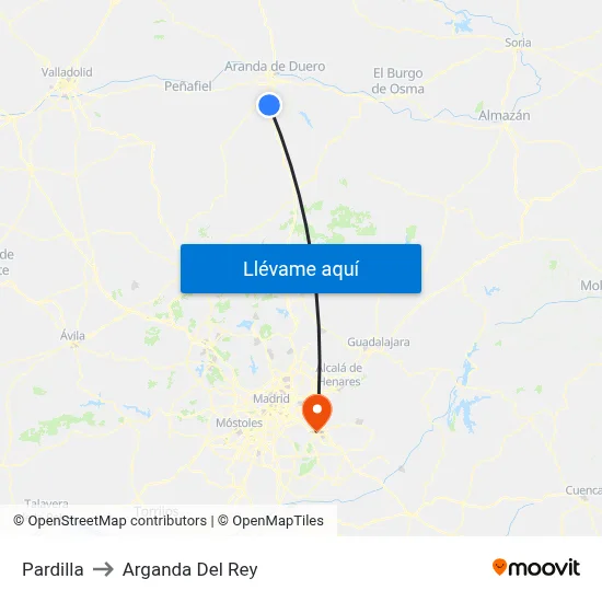 Pardilla to Arganda Del Rey map