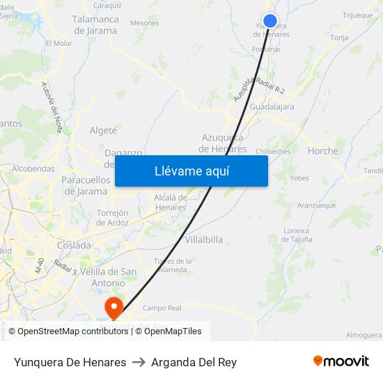 Yunquera De Henares to Arganda Del Rey map