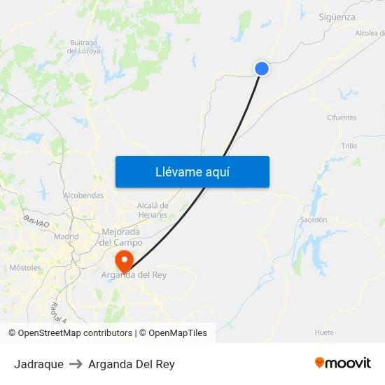Jadraque to Arganda Del Rey map
