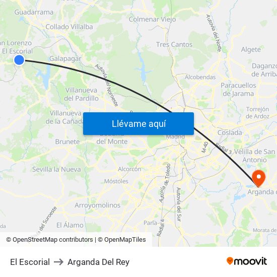 El Escorial to Arganda Del Rey map