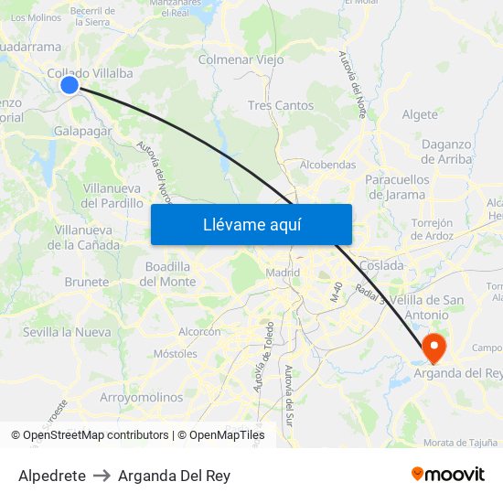 Alpedrete to Arganda Del Rey map