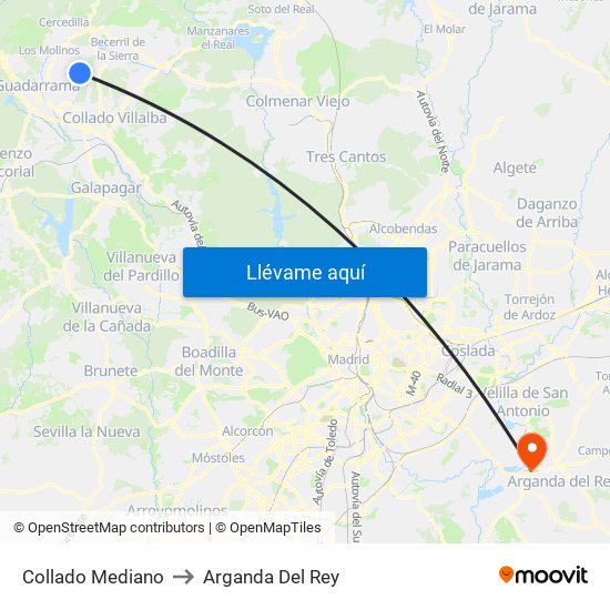 Collado Mediano to Arganda Del Rey map