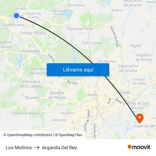 Los Molinos to Arganda Del Rey map