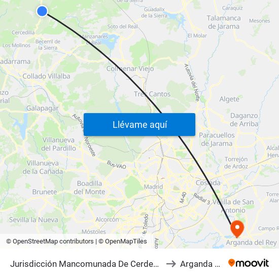 Jurisdicción Mancomunada De Cerdedilla Y Navacerrada to Arganda Del Rey map