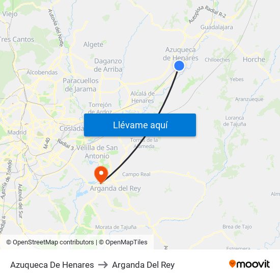Azuqueca De Henares to Arganda Del Rey map