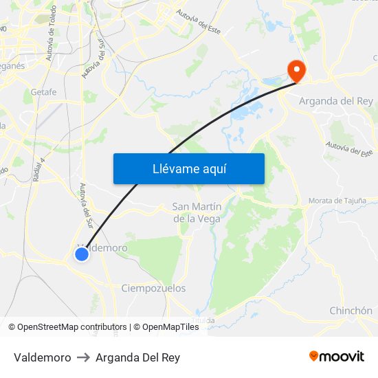 Valdemoro to Arganda Del Rey map